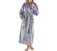 Slenderella Ladies Super Thick Soft Plain Silver Grey Velvet Fleece Shawl Collared with Easy Tie Belt Bath Robe Dressing Gown House Coat Small 10 12