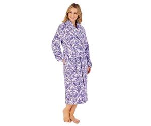 Slenderella Ladies Waffle Fleece Damask Dressing Gown Shawl Collar Housecoat Robe Large (Purple)