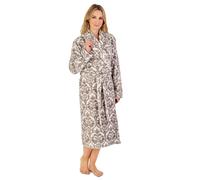 Slenderella Ladies Waffle Fleece Damask Dressing Gown Shawl Collar Housecoat Robe Small (Grey)