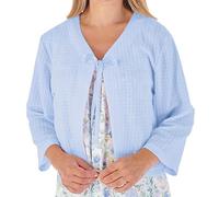 Slenderella Ladies Waffle Knit Ribbon Tie Bed Jacket 3/4 Sleeve House Coat XL (Blue)