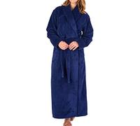 Slenderella Ladies Womens Soft Thick Dark Blue Waffle Fleece Shawl Collared Dark Blue Tie Belt Up Bath Robe Dressing Gown House Coat XL UK 20 22