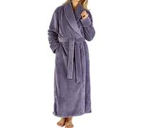 Slenderella Ladies Womens Soft Thick Grey Waffle Fleece Shawl Collared Grey Tie Belt Up Bath Robe Dressing Gown House Coat Medium UK 12 14