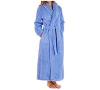 Slenderella Ladies Womens Soft Thick Light Blue Waffle Fleece Shawl Collared Tie Belt Up Bath Robe Dressing Gown House Coat Medium UK 12 14