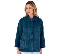 Slenderella Ladies Zig Zag Bed Jacket Soft Fleece Button Up 3/4 Sleeve Housecoat Medium (Teal)