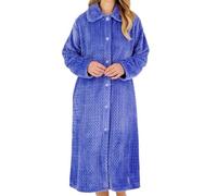Slenderella Ladies Zig Zag Dressing Gown Soft Fleece Button Up Housecoat Robe Large (Bright Blue)