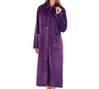 Slenderella Ladies Zig Zag Dressing Gown Soft Fleece Button Up Housecoat Robe Small (Purple)