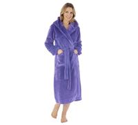 Slenderella Ladies Zig Zag Dressing Gown Soft Fleece Hooded Shawl Collar Wrap Robe Large (Bright Blue)