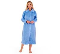 Slenderella Ladies Zip Up Dressing Gown Womens Soft Waffle Fleece Bath Robe Medium (Blue)