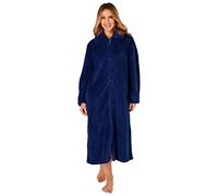 Slenderella Ladies Zip Up Dressing Gown Womens Soft Waffle Fleece Bath Robe Small (Navy)