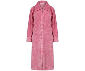 Slenderella Ladies Zip Up Dressing Gown Womens Soft Waffle Fleece Bath Robe Small (Pink)