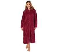 Slenderella Ladies Zip Up Dressing Gown Womens Soft Waffle Fleece Bath Robe Small (Raspberry)