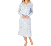 Slenderella Lilly Long Sleeve Buttoned Top 45 Inch Cotton Nightdress (16/18, blue)