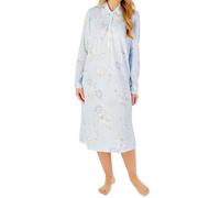 Slenderella Lilly Long Sleeve Collared Cotton 45 Inch Nightdress (12/14, blue)
