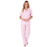 Slenderella Pansy Short Sleeve Buttoned Tailored Cotton Pyjama Set (16/18, Pink)