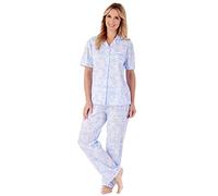 Slenderella Pansy Short Sleeve Buttoned Tailored Cotton Pyjama Set (20/22, Blue)