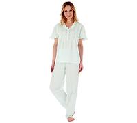 Slenderella PJ55252 Women's Mint Cotton Embroidered Pyjama Set Small