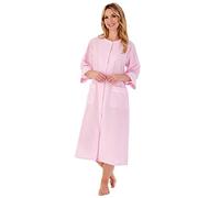 Slenderella Seersucker 3/4 Sleeve Popper Front 45 inch Housecoat (10/12, Pink), HC01226