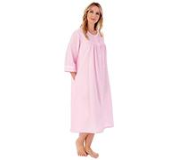 Slenderella Seersucker 3/4 Sleeve Popper Front Gathered Yoke 45 inch Housecoat (10/12, Pink)
