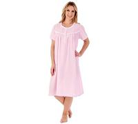 Slenderella Seersucker Short Sleeve Buttoned Top 42 inch Nightdress (20/22, Pink)