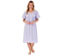 Slenderella Seersucker Short Sleeve Buttoned Top 42 inch Nightdress (24/26, Blue)