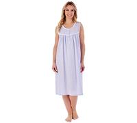 Slenderella Seersucker Sleeveless Buttoned Top 42 inch Nightdress (24/26, Blue)