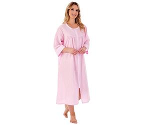 Slenderella Seersucker Zip Front Gathered Yoke 45 inch Housecoat (10/12, Pink)