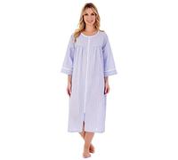 Slenderella Seersucker Zip Front Gathered Yoke 45 inch Housecoat (12/14, Blue)