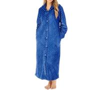 Slenderella Stripes Longer Length Button Through 50 Inch Housecoat (16/18, blue)