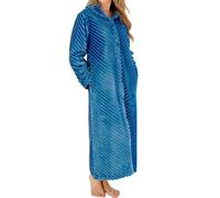 Slenderella Stripes Longer Length Button Through 50 Inch Housecoat (16/18, teal)