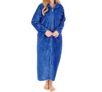 Slenderella Stripes Longer Length Zip Opening 50 Inch Housecoat (12/14, blue)