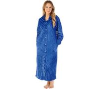 Slenderella Supersoft Rib Fleece 50" Button Through Housecoat HC08301 Blue 12-14