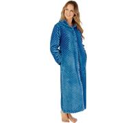 Slenderella Supersoft Rib Fleece 50" Button Through Housecoat HC08301 Teal 12-14