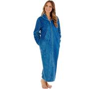 Slenderella Supersoft Rib Fleece 50" Zipped Housecoat HC08302 Teal 12-14