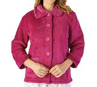 Slenderella Womens Button Up Coral Fleece Bed Jacket Housecoat with Waffle Detail Large (Raspberry)