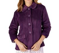 Slenderella Womens Button Up Coral Fleece Bed Jacket Housecoat with Waffle Detail - Medium (Plum)