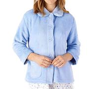 Slenderella Womens Button Up Coral Fleece Bed Jacket Housecoat with Waffle Detail - Small (Blue)
