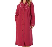 Slenderella Womens Button Up Dressing Gown Boucle Fleece Embroidered Housecoat Small (Raspberry)