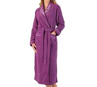 Slenderella Womens Shawl Collar Dressing Gown Boucle Fleece Embroidered Housecoat Small (Plum)