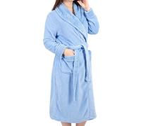 Slenderella Womens Shawl Collar Wrap Coral Fleece Dressing Gown Waffle Detail Robe XL (Blue)
