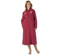 Slenderella Women's Zip Through Dressing Gown, Soft Boucle Fleece Embroidered Housecoat (Raspberry, Small, UK 10-12)