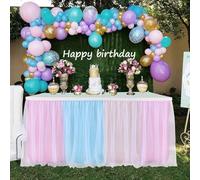 SlenyuBridal 9ft Pink and Blue Table Skirt for Gender Reveal Tulle Tutu Table Cloths Cover for Baby Shower Boy or Girl Birthday Party Dessert Buffet Banquet Table Decorations