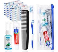 SLequipo 100 Set Travel Toothbrush Kit Bulk,Disposable Toothbrush with Toothpaste Set with Mouthwash,Toothpaste,Cover,Comb,Zip Bag,Floss Picks,Toothbrushes Set for Homeless,Travel