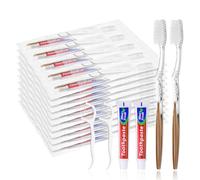 SLequipo 10pcs Disposable Toothbrush Kit with Toothpaste Floss, Individually Wrapped, Travel Size, White, Soft Bristles, Round Head, Manual, Adult, Unisex