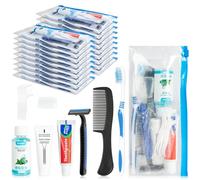 SLequipo Travel Toothbrush Kit Bulk Disposable Toothbrush with Toothpaste Set with Mouthwash,Toothpaste,Shaver,Shaving cream,Comb,Zip Bag,Floss Picks,Toothbrushes for Homeless Travel (50)