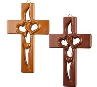 SLERFT Marriage Cross, Wooden Cross Wall Decor, Hand Holding Love Heart Crosses for Valentines Christmas, Handcrafted Christian Wall Art, Vintage-Style Wedding Crosses Intertwined Hearts(Wood+Retro)