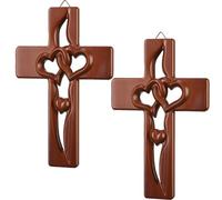 SLERFT Marriage Cross, Wooden Cross Wall Decor, Hand Holding Love Heart Crosses for Valentines Christmas, Handcrafted Christian Wall Art, Vintage-Style Wedding Crosses Intertwined Hearts(Retro*2)