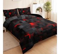 SLERFT Seasonal Tech Feel Bedding, Outer Space Bedding Set, Full Size Light Geometric Comforter Sets, 3PCS Geometry Honeycomb Bed Sets, Soft Stylish Comforter for All Season Bedroom Decor(Red,Twin)