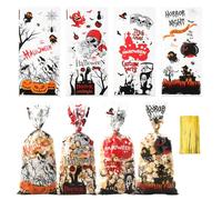 Slergut Halloween Treat Bags 100 Pack Halloween Cellophane Treat Bags Plastic Cookie Candy Bag with Twist Ties for Goodies Holiday Xmas Party Favor Bag Supplies Present Gift Wrapping