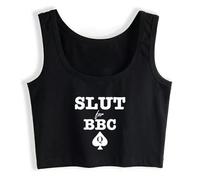 Slet Voor BBC Schoppenvrouw Qofs Logo Op Zwart Tank Top Sexy Funny Rude Sletterig Slet Hot Vrouw Cro, Grey, Large