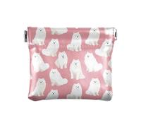 Sletend Coin Purse Pouch Small Squeeze Soft PU Leather Coin Wallet Change Bag Cute Aesthetic for Women Girls, Cute Samoyed Dog, One Size